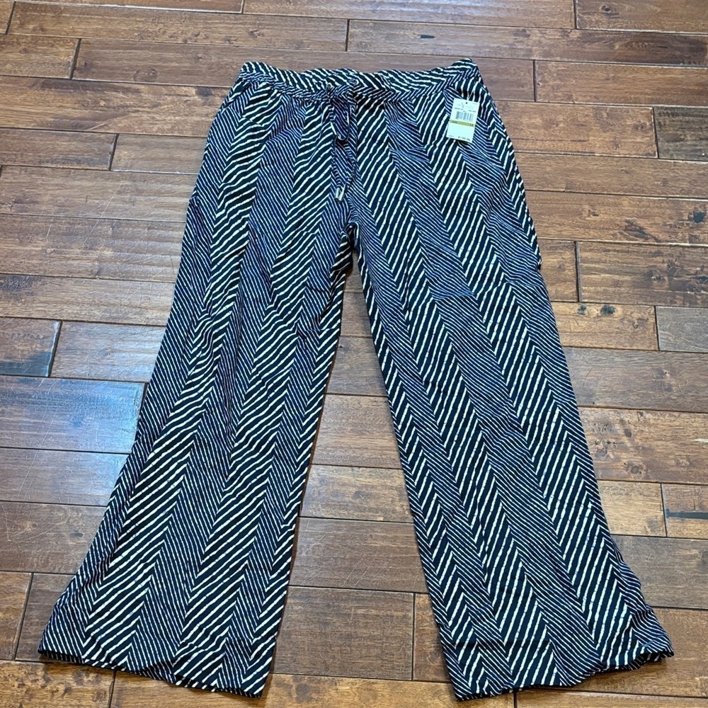 NWT Michael Kors Linen Navy/white wide legged pants sz 14